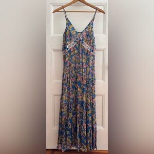Floral Maxi Dress with Blue and Pink Pattern